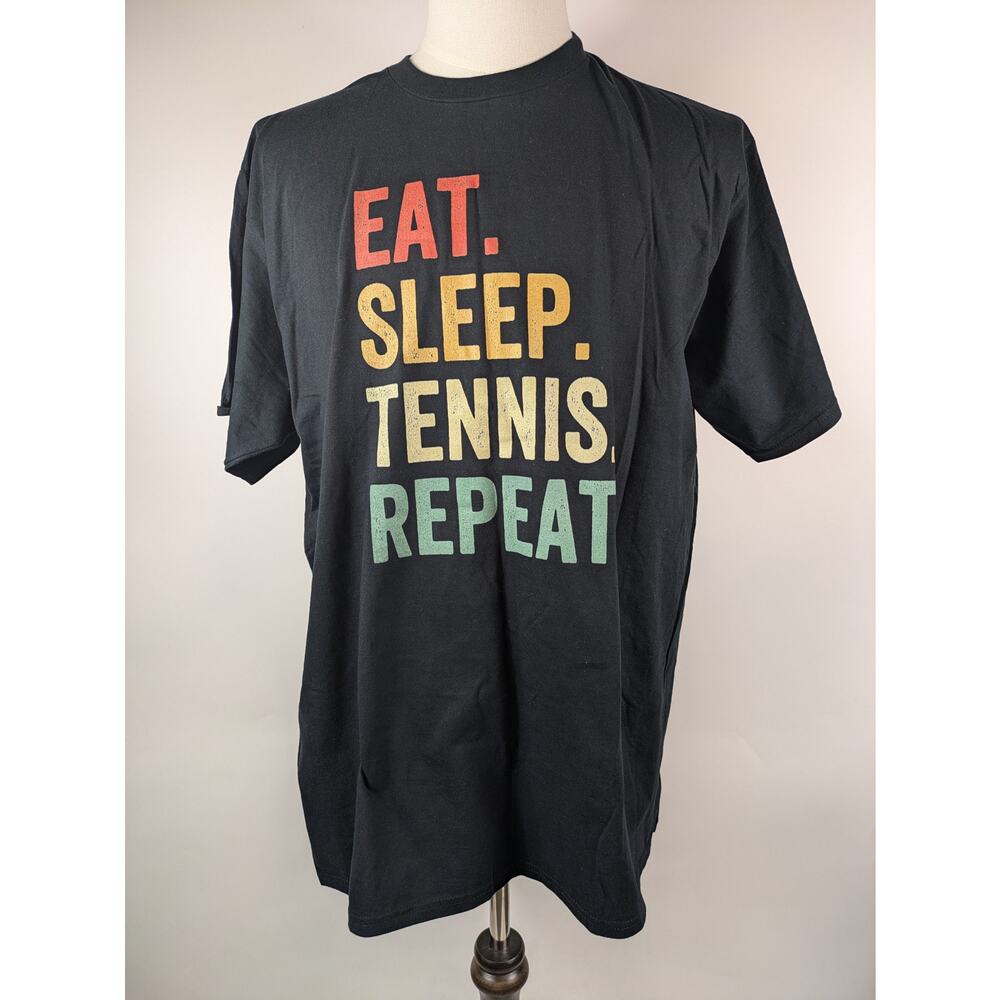 Port & Company Mens XL T-Shirt Graphic Eat Sleep Tennis Repeat New NWT Black Top